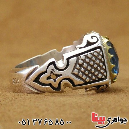 انگشتر توپاز مردانه فاخر دور الماس مدل شبکه ای _کد:19927