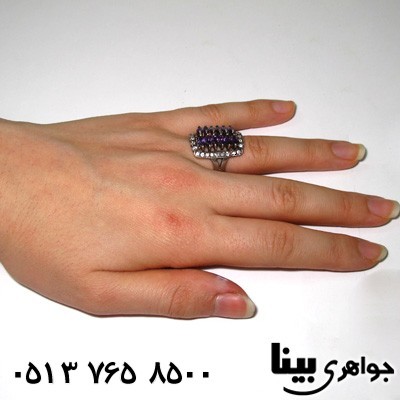 انگشتر آمتیست زنانه مستطیل 12 نگین