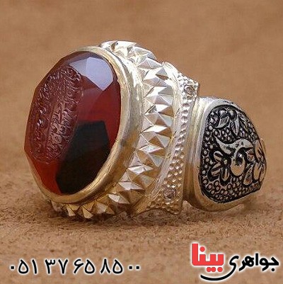 انگشتر عقیق یمنی و الماس بسیار عالی با حکاکی