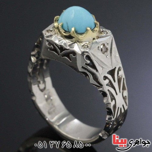 انگشتر فیروزه نیشابوری و الماس بسیار عالی _کد:20057