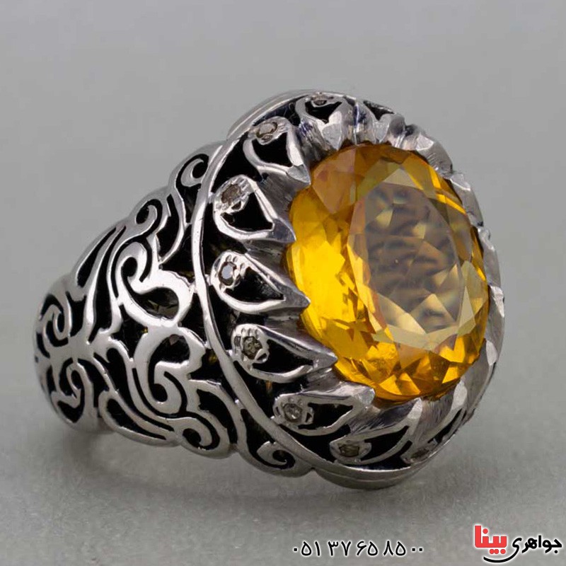 انگشتر سیترین و الماس درشت خوشرنگ خاص مردانه _کد:20062