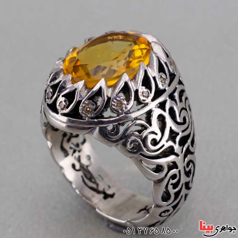 انگشتر سیترین و الماس درشت خوشرنگ خاص مردانه _کد:20062