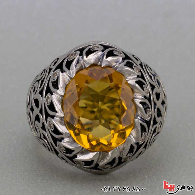 انگشتر سیترین و الماس درشت خوشرنگ خاص مردانه _کد:20062