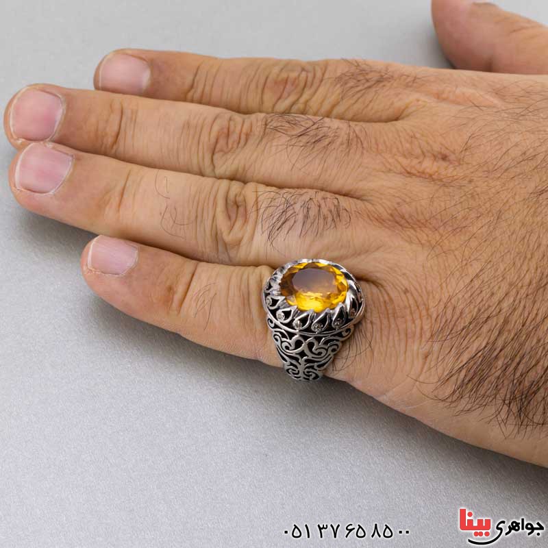 انگشتر سیترین و الماس درشت خوشرنگ خاص مردانه _کد:20062