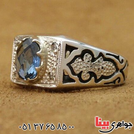 انگشتر توپاز دور الماس مدل شبکه ای _کد:20087