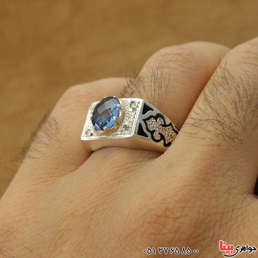 انگشتر توپاز دور الماس مدل شبکه ای _کد:20087
