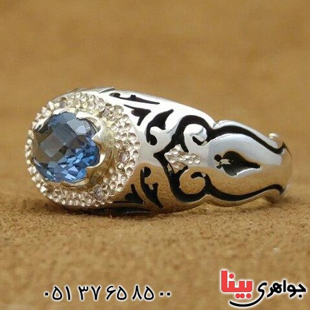 انگشتر توپاز دور الماس مدل شبکه ای _کد:20088