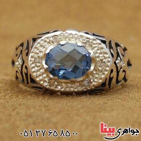 انگشتر توپاز دور الماس مدل شبکه ای _کد:20088