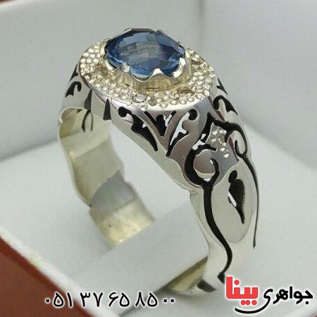 انگشتر توپاز دور الماس مدل شبکه ای _کد:20088