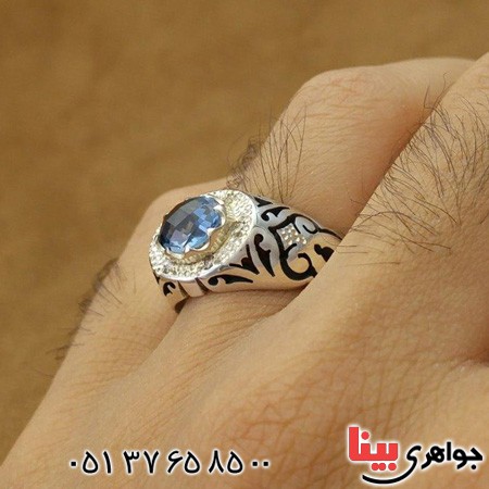 انگشتر توپاز دور الماس مدل شبکه ای _کد:20088