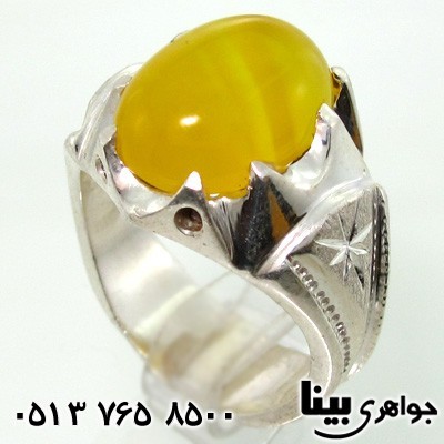 انگشتر عقیق شرف الشمس مردانه طرح رکاب ستاره