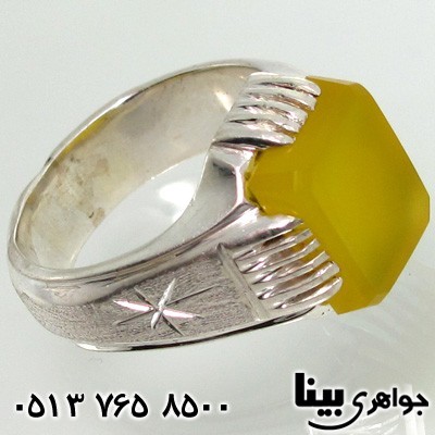 انگشتر عقیق شرف الشمس مردانه طرح ستاره مربعی
