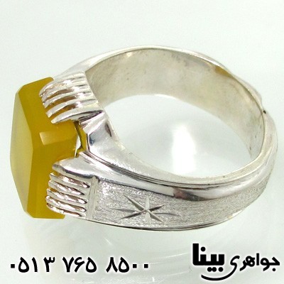 انگشتر عقیق شرف الشمس مردانه طرح ستاره مربعی