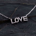گردنبند نقره  زنانه رودیوم نگین سوئیسی طرح LOVE _کد:20215