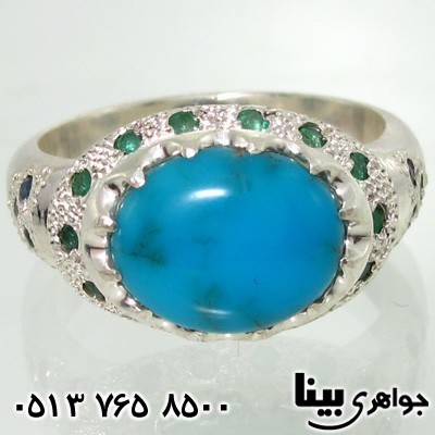 انگشتر چند جواهر فیروزه، زمرد و یاقوت مردانه