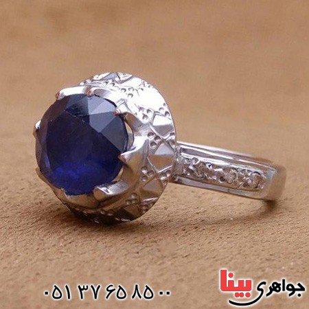 انگشتر یاقوت کبود دور الماس بسیار زیبا _کد:20275