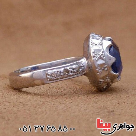 انگشتر یاقوت کبود دور الماس بسیار زیبا _کد:20275