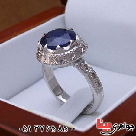 انگشتر یاقوت کبود دور الماس بسیار زیبا _کد:20275