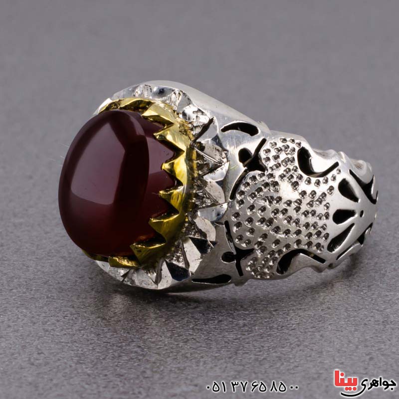 انگشتر عقیق یمنی مردانه سرخ بسیار زیبا _کد:20304