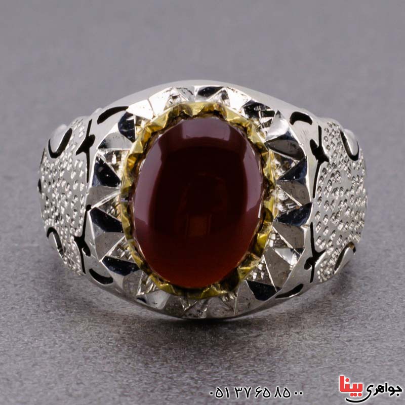 انگشتر عقیق یمنی مردانه سرخ بسیار زیبا _کد:20304