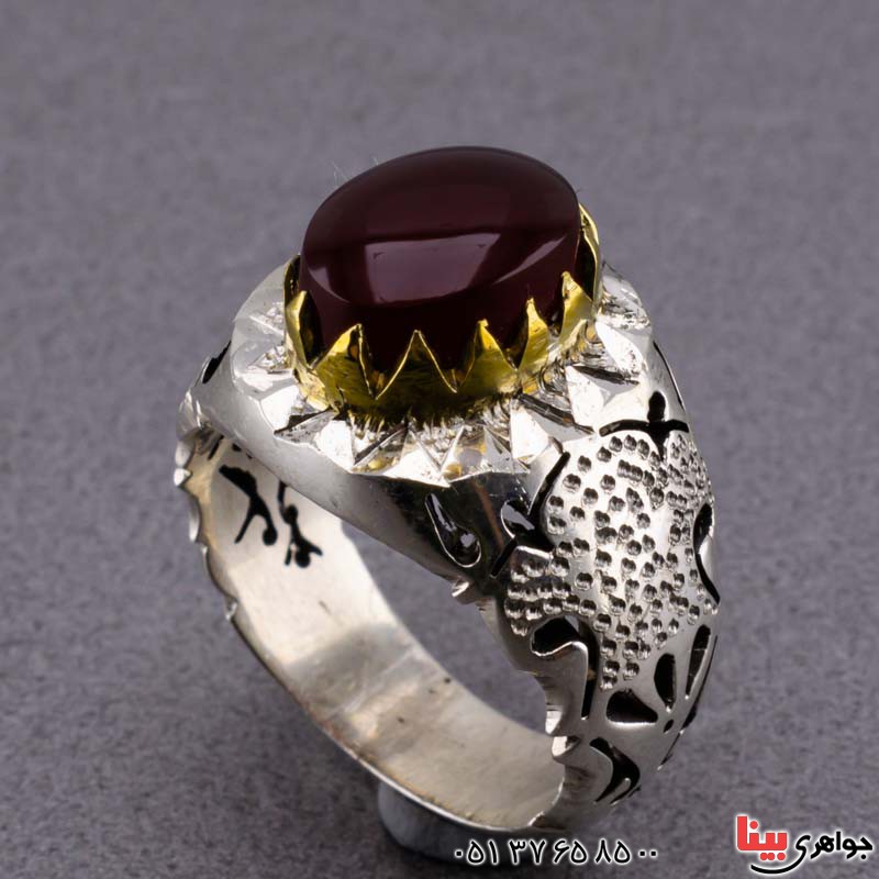 انگشتر عقیق یمنی مردانه سرخ بسیار زیبا _کد:20304