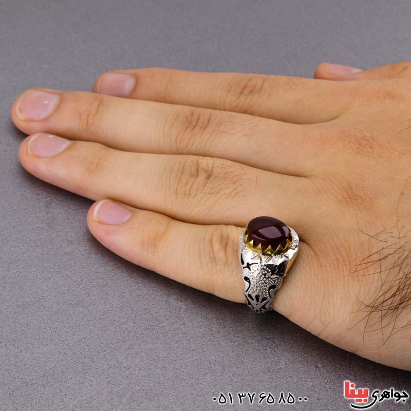 انگشتر عقیق یمنی مردانه سرخ بسیار زیبا _کد:20304