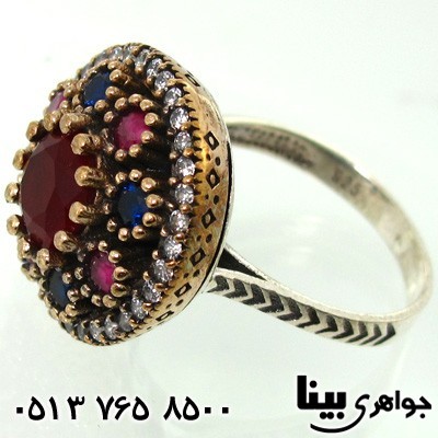 انگشتر جید زنانه عثمانی سه نگین