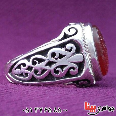 انگشتر عقیق یمنی خطی دور الماس با حکاکی زیبا _کد:20337