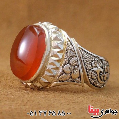 انگشتر عقیق یمنی قلم زنی و آیینه کاری شده _کد:20357
