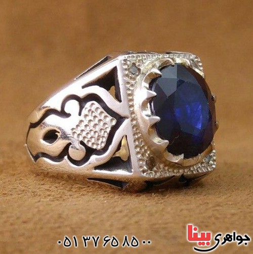 انگشتر یاقوت کبود دور الماس بسیار عالی _کد:20362