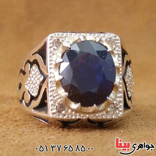 انگشتر یاقوت کبود دور الماس بسیار عالی _کد:20362