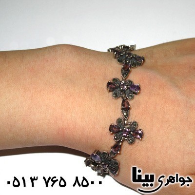 دستبند آمتیست و حدید گل برگی