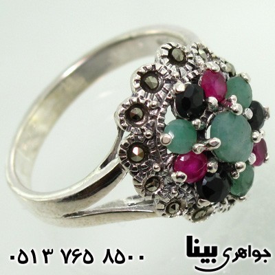 انگشتر چند جواهر یاقوت و زمرد زنانه کلاسیک