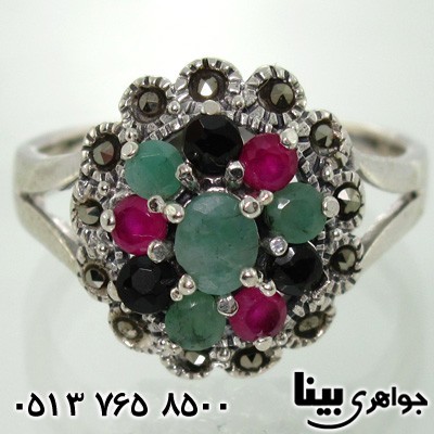 انگشتر چند جواهر یاقوت و زمرد زنانه کلاسیک