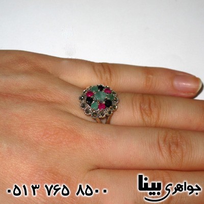انگشتر چند جواهر یاقوت و زمرد زنانه کلاسیک