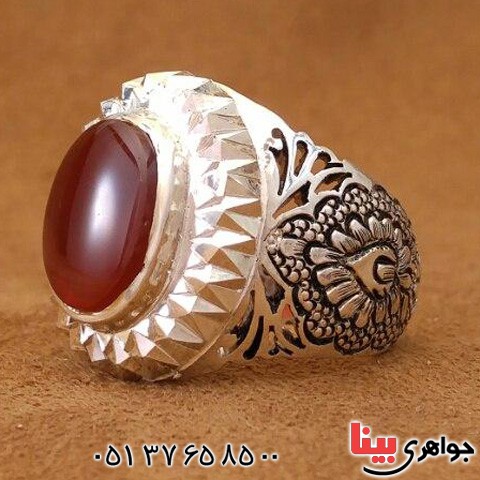 انگشتر عقیق یمنی قلم زنی و آیینه کاری شده _کد:20427