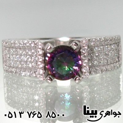 انگشتر توپاز هفت رنگ زنانه نگین برجسته
