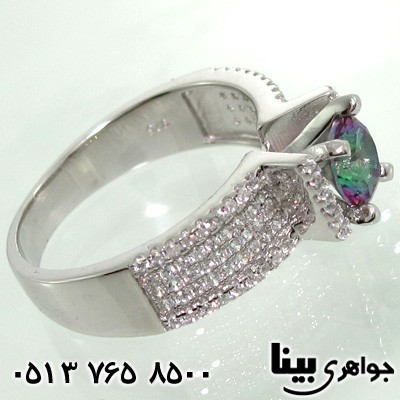 انگشتر توپاز هفت رنگ زنانه نگین برجسته