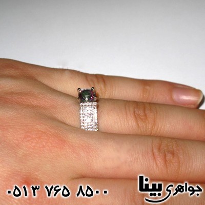 انگشتر توپاز هفت رنگ زنانه نگین برجسته