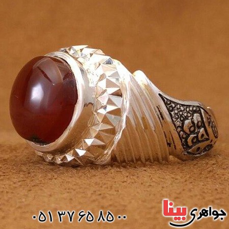 انگشتر عقیق یمنی قلم زنی و آیینه کاری شده _کد:20455