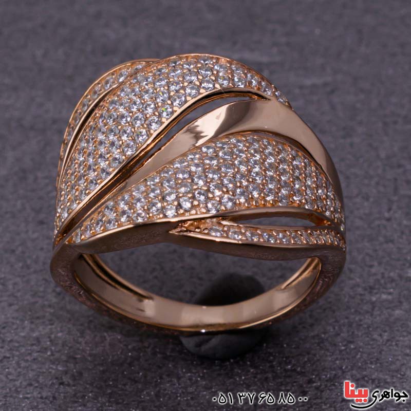 انگشتر نقره نگین سوئیسی رودیوم رزگلد _کد:20482