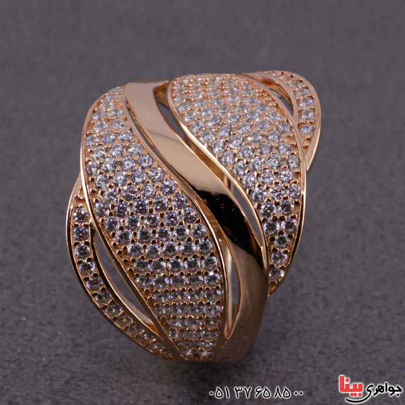 انگشتر نقره نگین سوئیسی رودیوم رزگلد _کد:20482