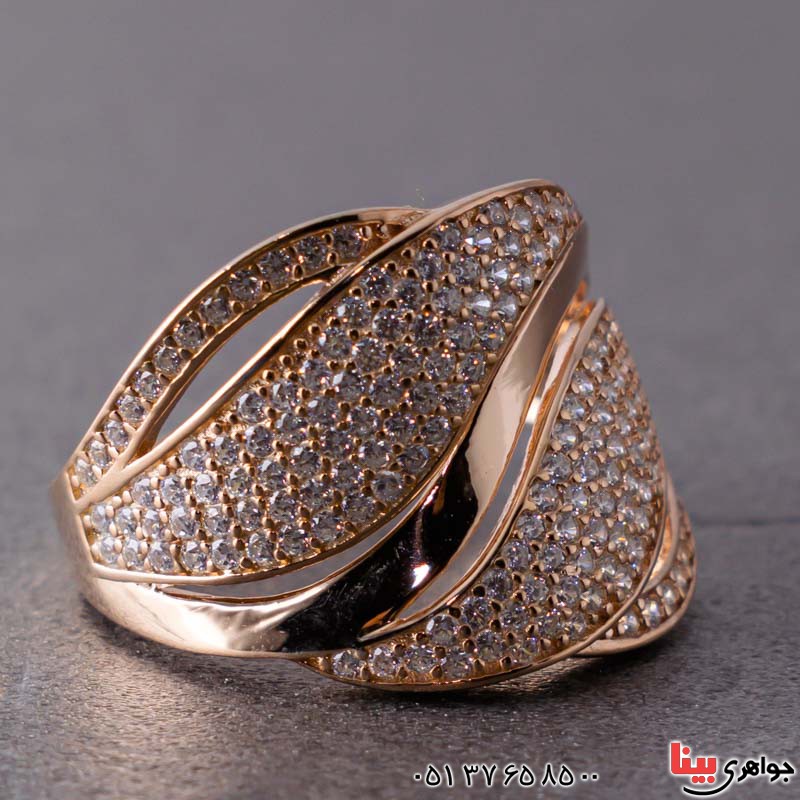 انگشتر نقره نگین سوئیسی رودیوم رزگلد _کد:20482