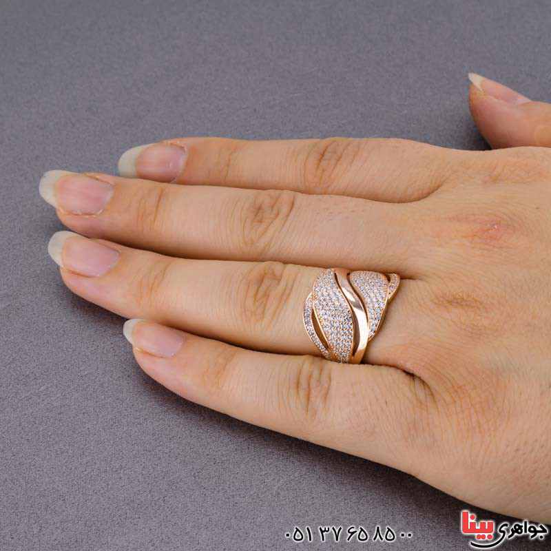 انگشتر نقره نگین سوئیسی رودیوم رزگلد _کد:20482
