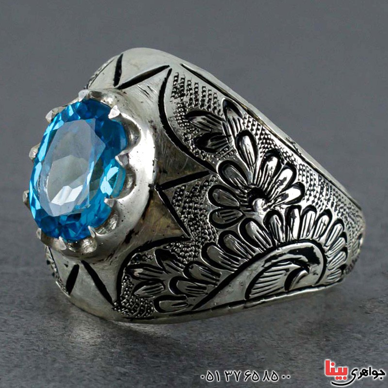 انگشتر توپاز درشت قلمزنی فاخر همراه با شناسنامه بین المللی_کد:20486