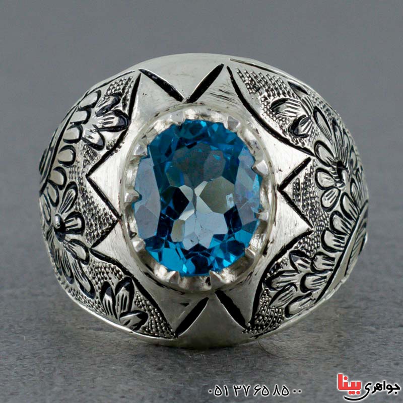 انگشتر توپاز درشت قلمزنی فاخر همراه با شناسنامه بین المللی_کد:20486