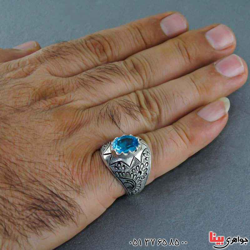 انگشتر توپاز درشت قلمزنی فاخر همراه با شناسنامه بین المللی_کد:20486