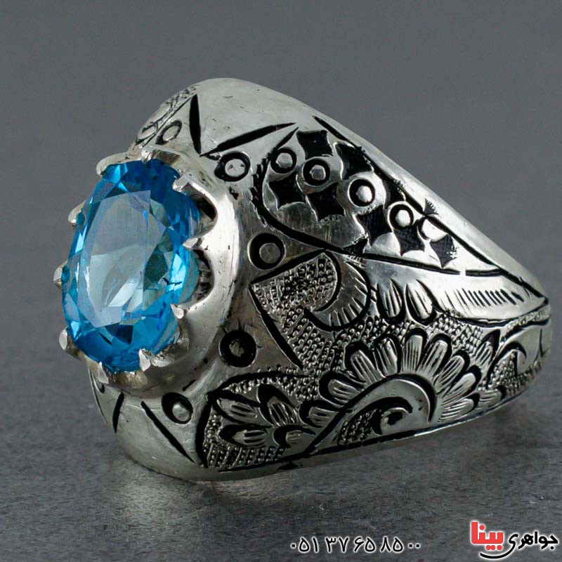 انگشتر توپاز قلمزنی درشت فاخر مردانه _کد:20493