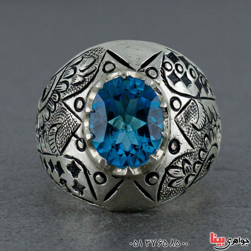 انگشتر توپاز قلمزنی درشت فاخر مردانه _کد:20493