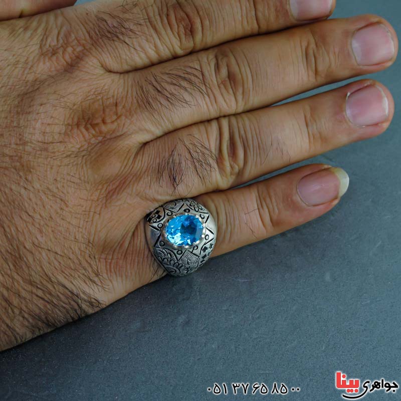 انگشتر توپاز قلمزنی درشت فاخر مردانه _کد:20493